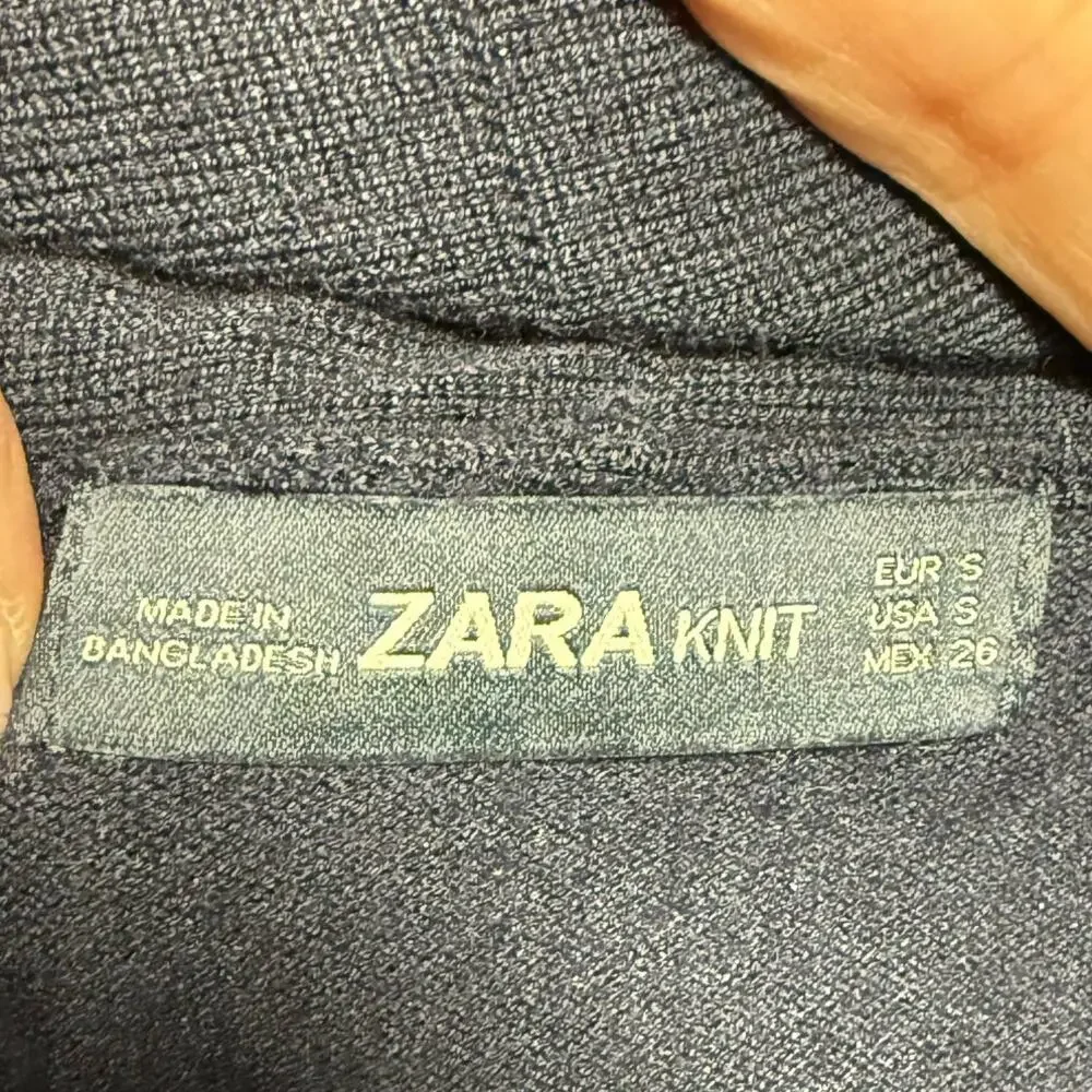 ZARA Knit Wrap Cardigan Women Sm Navy Blue Casual‎ Belted Academia Work Stretch